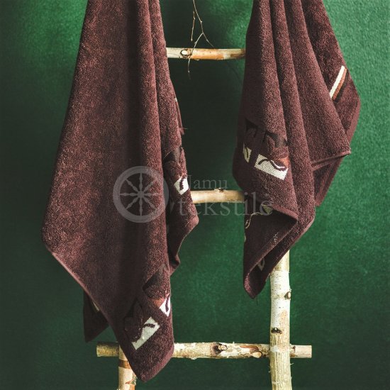 Cotton terry bath towel with leaves "CHOCOLATE"